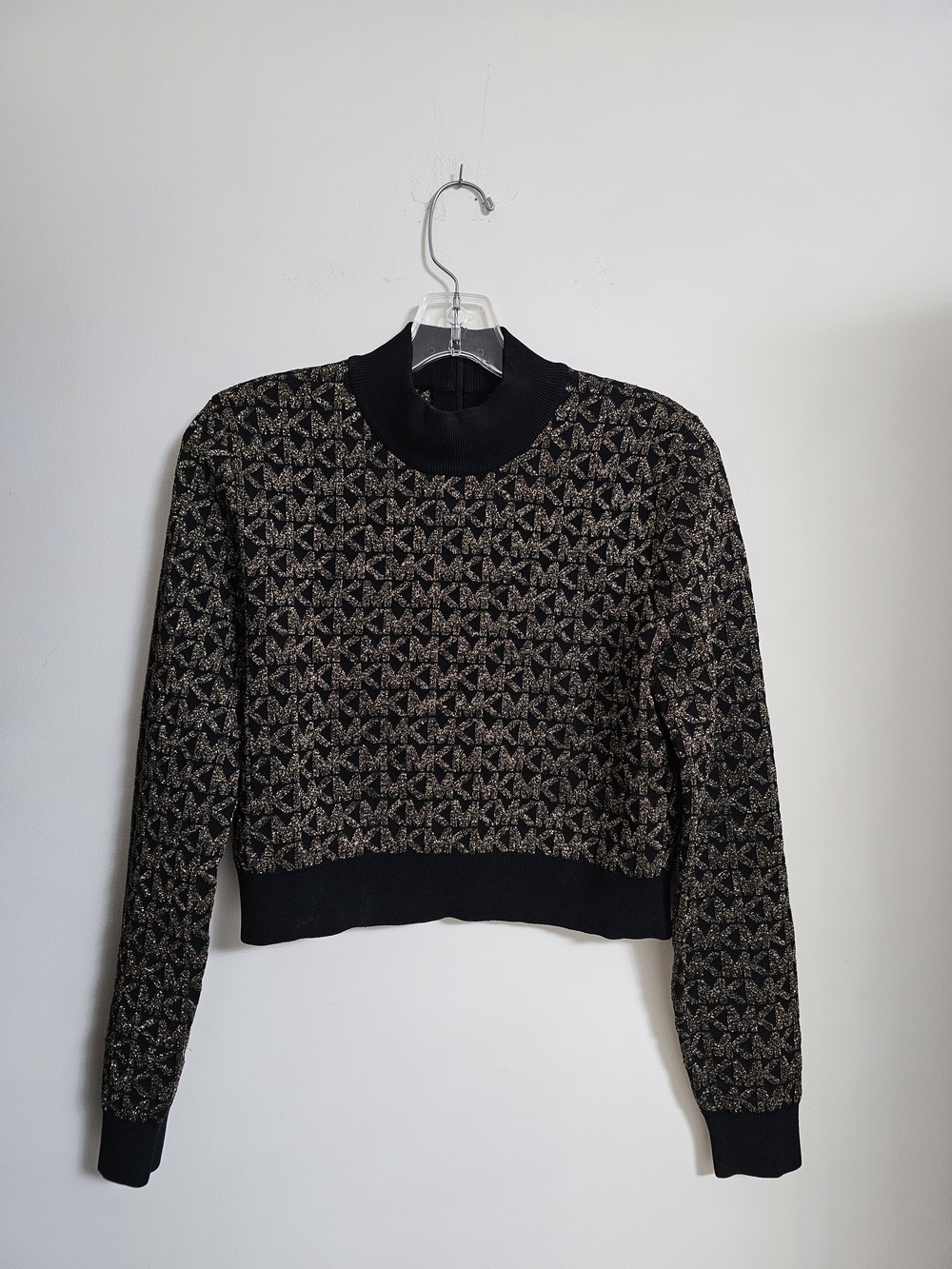 Michael Kors Black and Gold Logo Knit Turtleneck Sweater